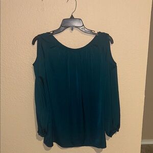 Cabi Teal Open Shoulder Blouse Size XS Cold Shoulder Top Elegant Flowy